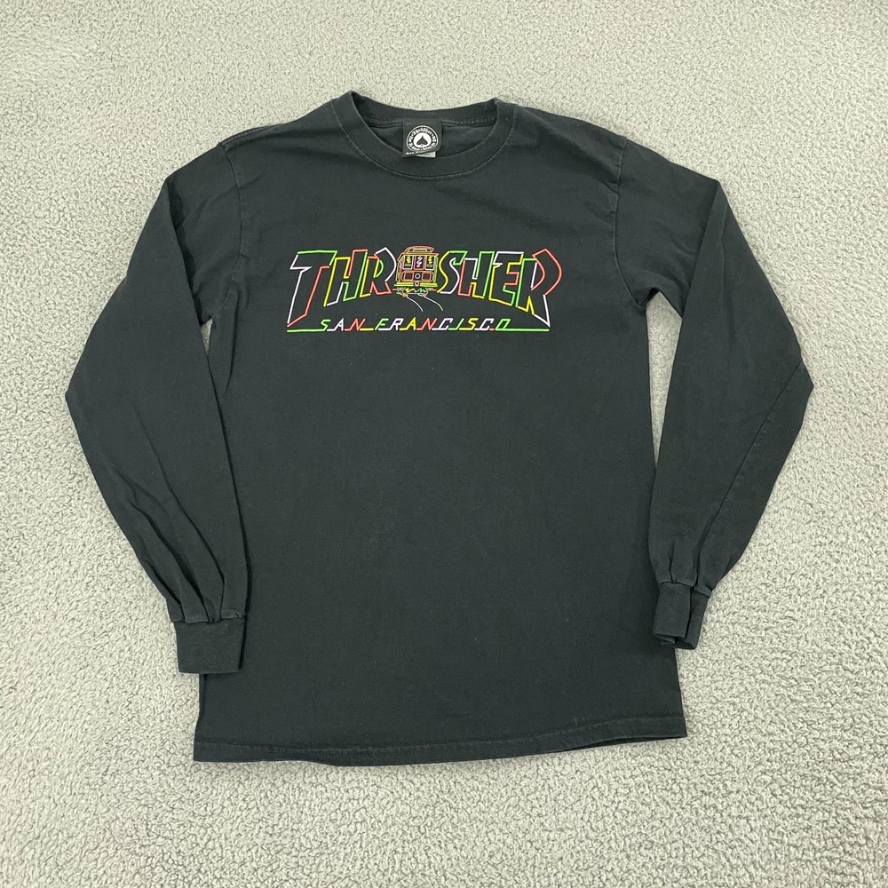 Thrasher San Francisco Cable Car T-Shirt Men S Black Skateboard Long Sleeve Tee